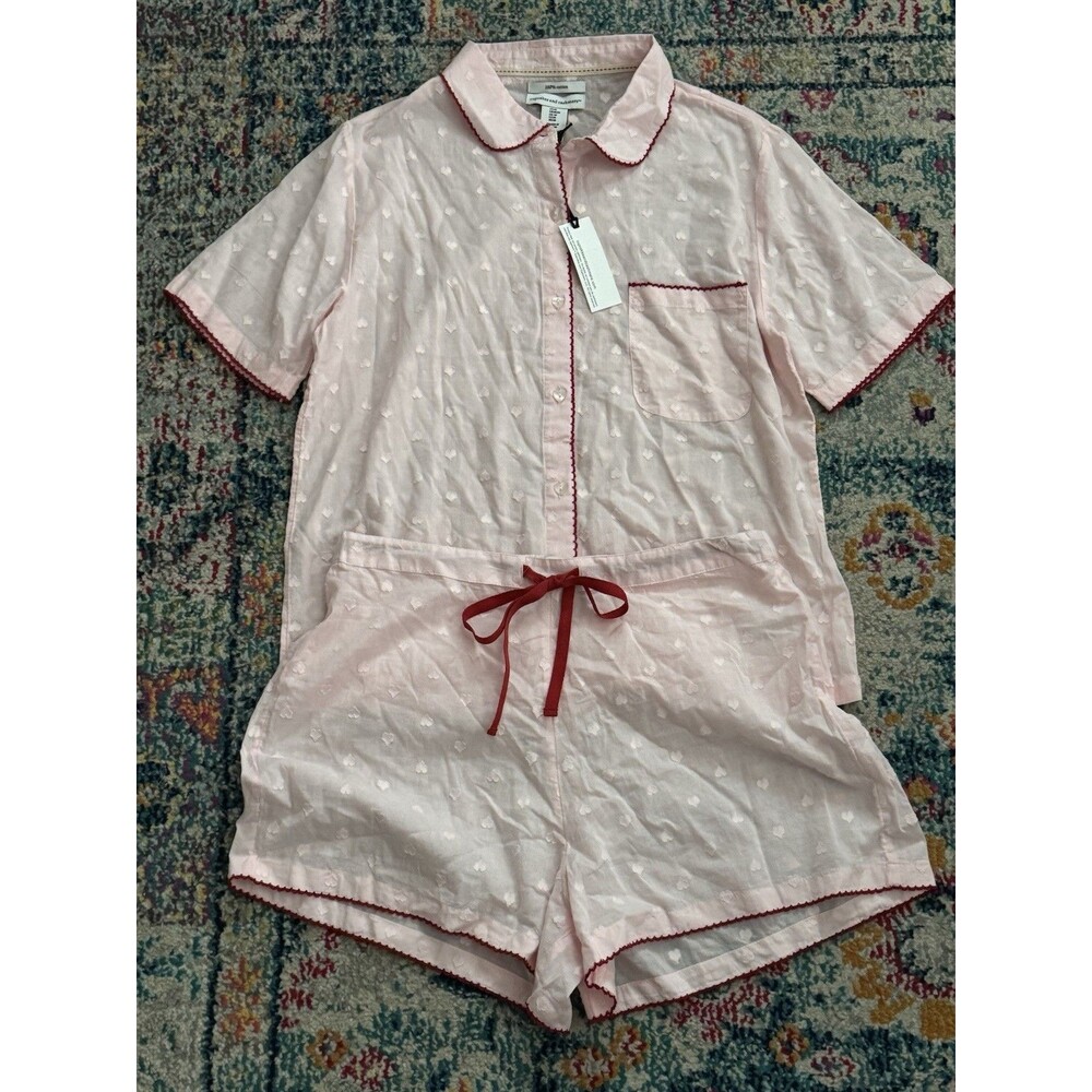 NEW Cupcakes & Cashmere 100% Cotton Pink Heart Pajama Set Size M
